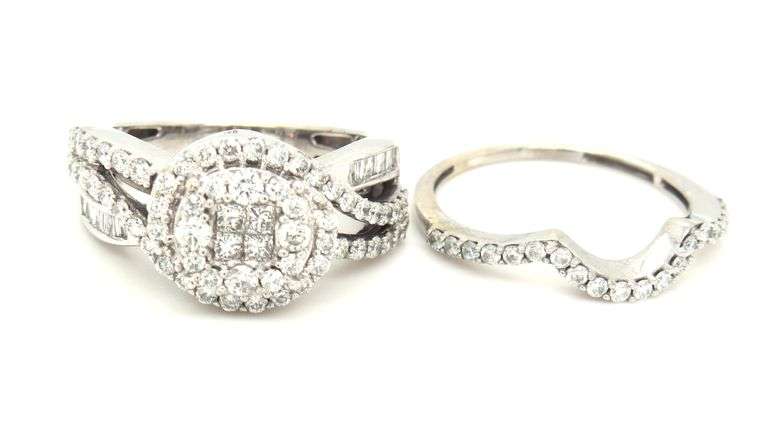14kt White gold 1.50ctw diamond cluster wedding set