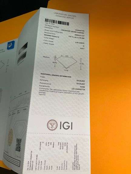 IGI CERTIFIED LOOSE DIAMOND 2.60 EMERALD CUT G-VVS2