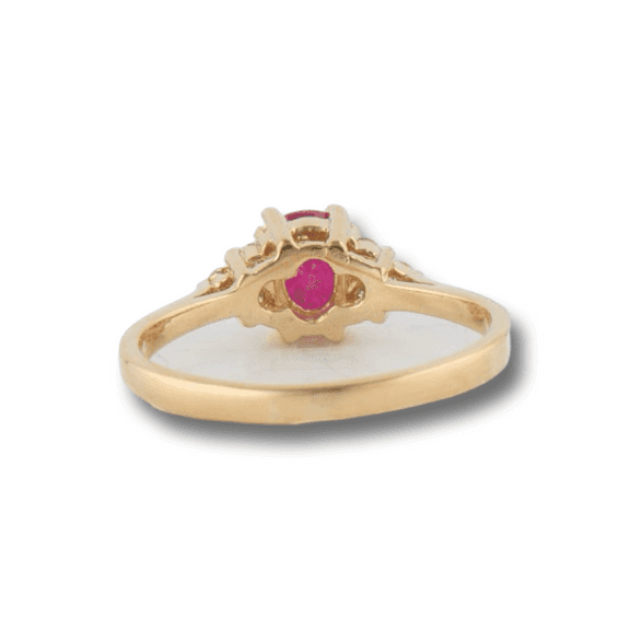 Beautiful Yellow Gold Oval Ruby and Diamond Side Ring