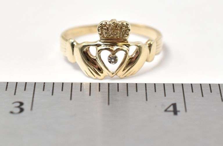Loving 10K Yellow Gold Diamond Claddagh Ring