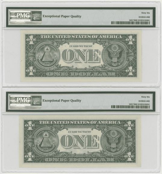 2 Superb Gem CU 1957B $1 Silver Certificate STARS PMG-66 EPQ