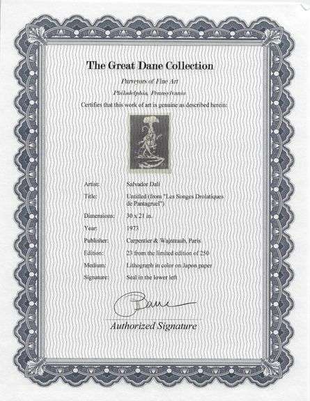 Highly Collectible Salvador Dali Signed Lithograph from "Les Songes Drolatiques de Pantagruel"