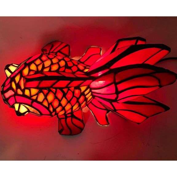 Handcrafted Stained Glass Red Goldfish Lamp