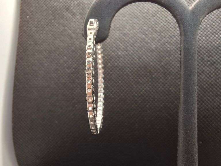 ELEGANT 14K WHITE GOLD HOOP LAB DIAMOND EARRINGS