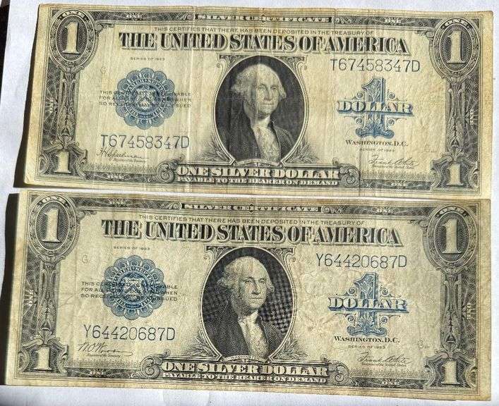 Two Types $1 1923 Silver Certificates.