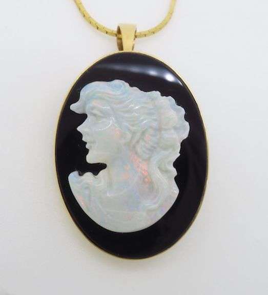 Carved Opal & Black Onyx Pendant Necklace
