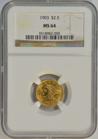 Virtual Gem BU 1903 US $2.50 Liberty Gold Piece. NGC MS64