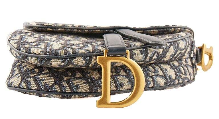 Dior Blue Oblique Jacquard Mini Saddle Bag W/Strap, Box and Dustbag