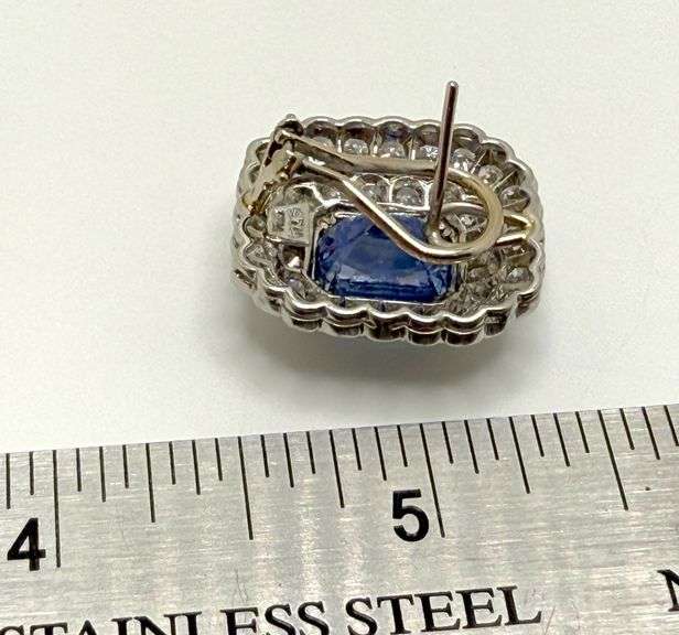 investment quality natural Sapphire and diamonds earrings, 1x1 square inch tall and very large