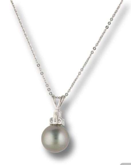 Dreamy White Gold Cultured Pearl and Diamond Pendant on Chain