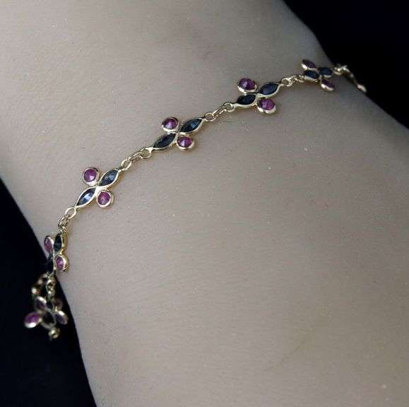 14kt Yellow gold ruby and sapphire bezel set bracelet