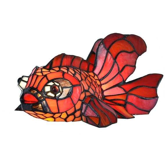 Handcrafted Stained Glass Red Goldfish Lamp