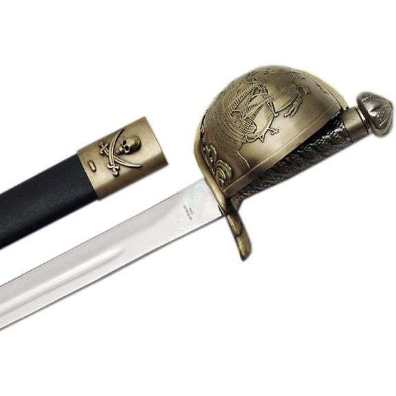 Pirate Cutlass Sword with Brass Hand Guard and Scabbard