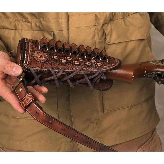 Leather Cheek Rest Buttstock Pouch with Ammo Holder