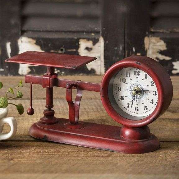 Red Metal Balance Scale Clock