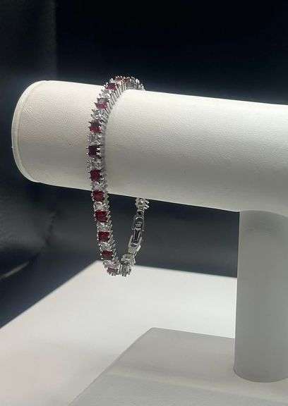 Gorgeous 18kt White Gold Simulated Red Ruby  Diamond Tennis Bracelet