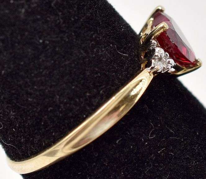Red Garnet Gemstone and Diamond Ring in 10K Yellow Gold