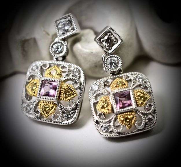 Feminine 18K Two-Tone Filigree Diamond Earrings