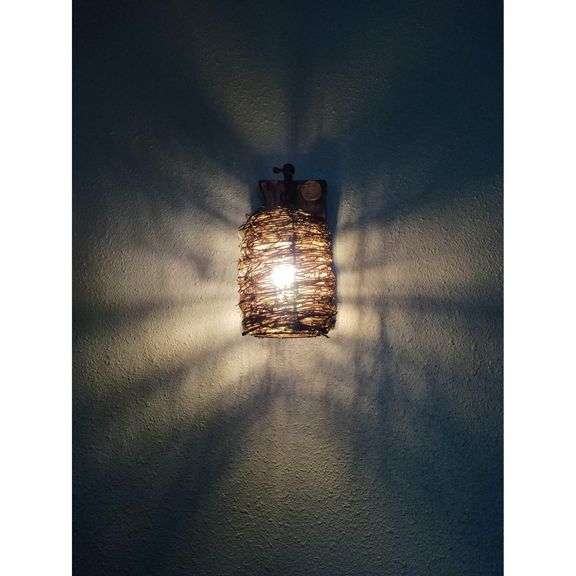 Rustic Rattan Lantern Wall Sconce