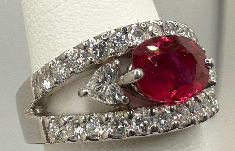 Exquisite Platinum Ring with 1.56ct Vivid Red Certified Ruby, Size 6