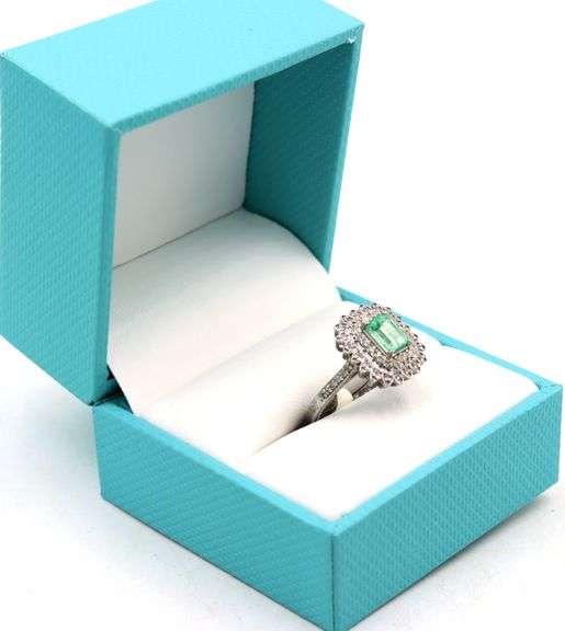 Sparkling 0.70CTS Emerald-Cut Natural Emerald & 0.60CTW Diamond Ring in 925 Sterling Silver