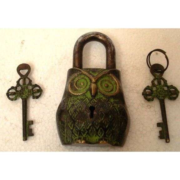 Brass Owl Padlock with Keys