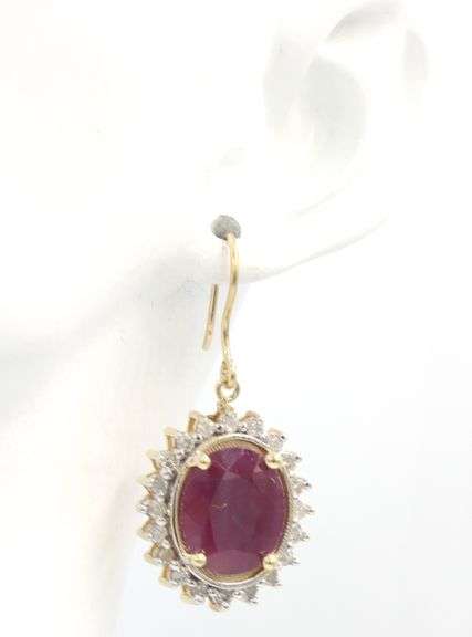 14kt Yellow gold ruby and diamond cluster earrings