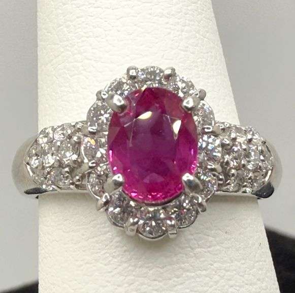 Very nice quality Ruby and diamonds on 14k white gold ring, size 5.5