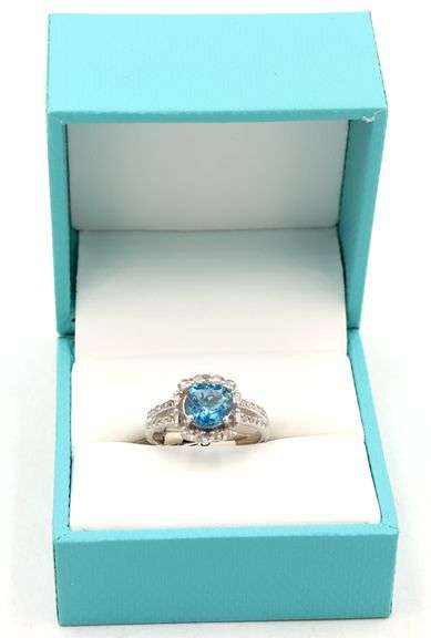Rare Gorgeous 2.00CTS London Blue Topaz & 0.35CTW single cur faceted Diamond Ring in Sterling Silver