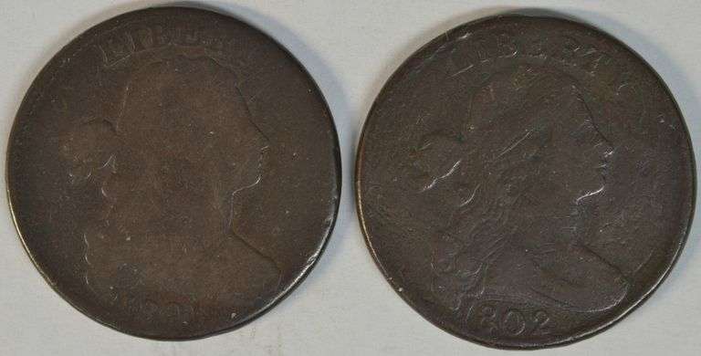 Scarce 1801 in Good and 1802 in F/VF Draped Bust Large Cents