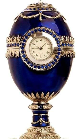 Limited Edition Blue Faberge Egg with Pearl and Clock