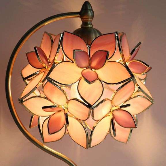 Rose Lily Stained Glass Brass Table Lamp