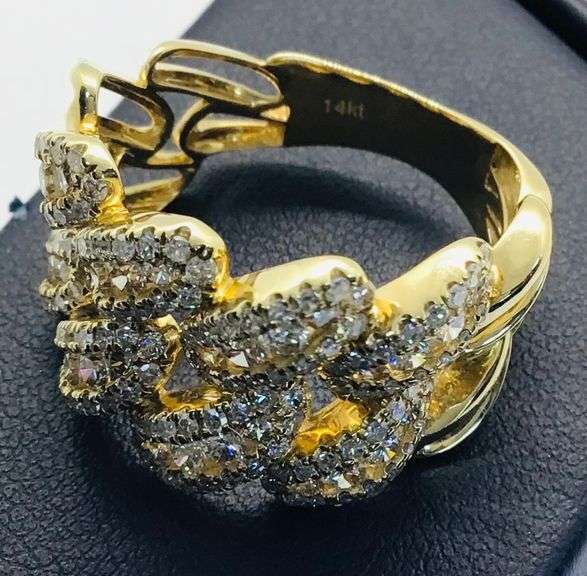 Men's 14K Yellow Gold Multi-Row Diamond Ring – 2.3 Carats