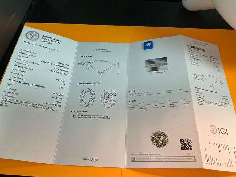 I.G.I CERTIFIED LOOSE DIAMOND 1.43 CARAT