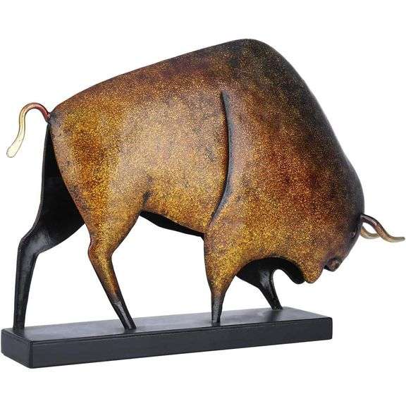 Metal Bison Handcrafted Decor with Base