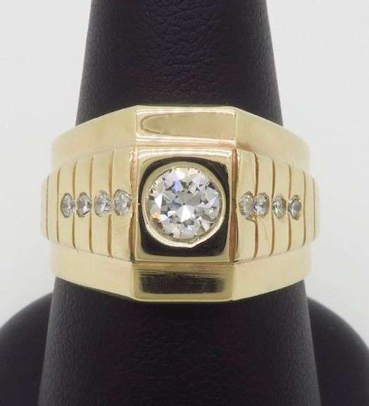 Men's Bezel Set Diamond Ring in 14k Yellow Gold
