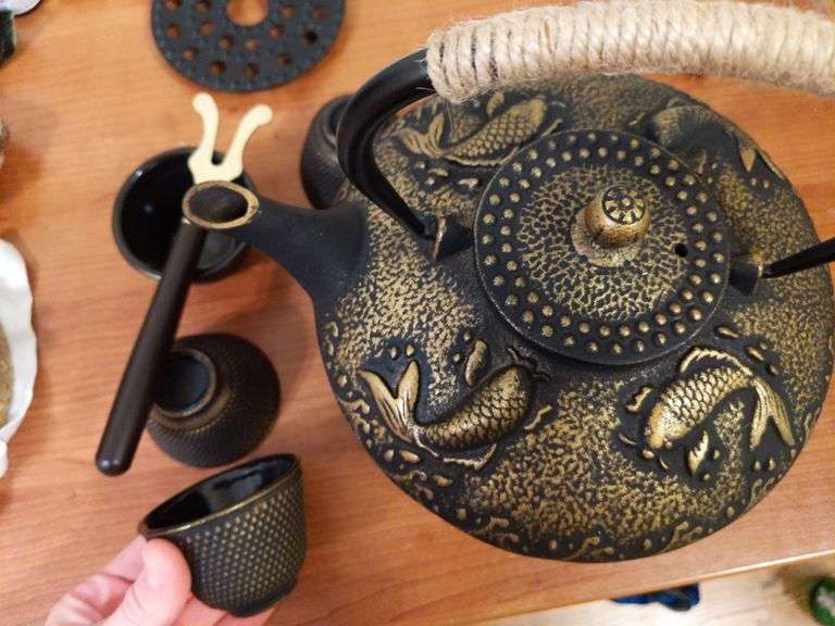 Japanese Koi Traditional Cast Iron Teapot Set