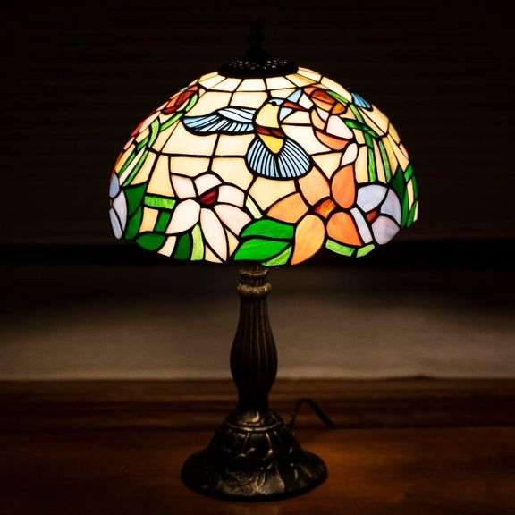 Handcrafted Tiffany Style Hummingbird Stained Glass Table Lamp