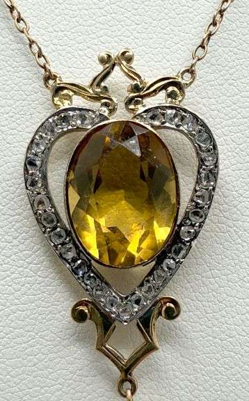 Victorian 14K Yellow Gold Citrine and Pearl Necklace