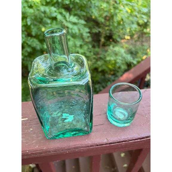 Hand-Blown Bedside Water Carafe and Drinking Glass