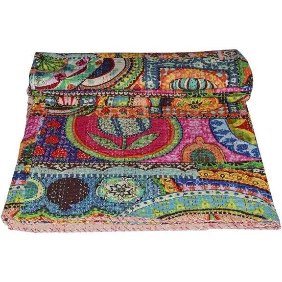 Handmade Cotton Quilt Reversible Throw Blanket