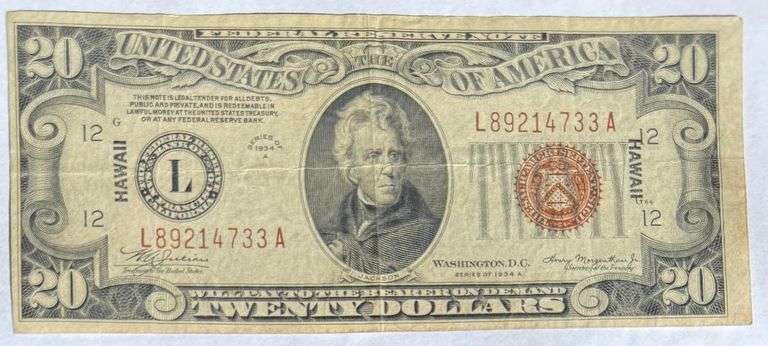 $20 Hawaii Emergency Issue 1934 A Silver Certificate.
