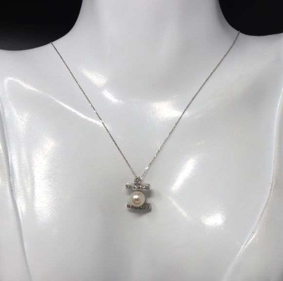 Favorite White Gold Single Cut Diamond and Akoya Pearl Pendant on Chain