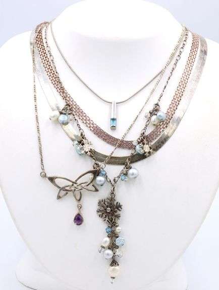 Group lot of 5 Vintage 925 sterling silver necklaces
