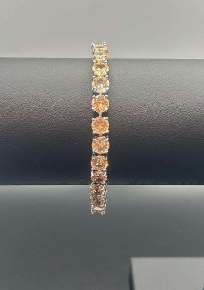 Gorgeous 18 Kt White Gold 16.5 Ctw Lab Simulated Morganite Tennis Bracelet