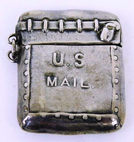 Antique Sterling U.S. Mail Stamp Case & 1 Cent Stamp