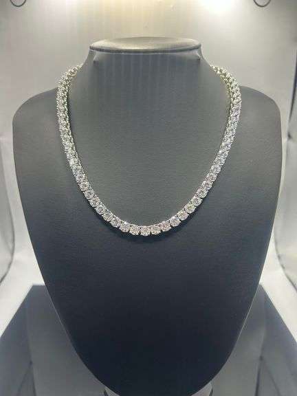 18 Kt White Gold Plated 45.5 Cttw Lab Simulated Diamond Tennis Necklace