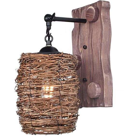 Rustic Rattan Lantern Wall Sconce