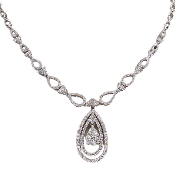 18K (750) White Gold and Natural Diamond Drop Pear Shape Necklace