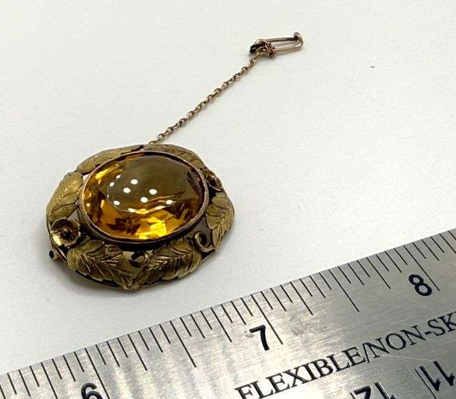 Antique gold Citrine pin or pendent